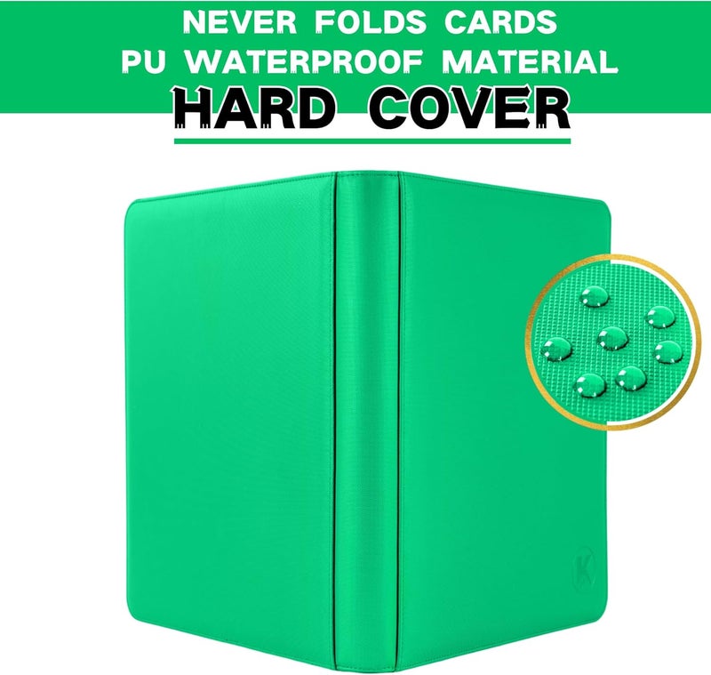 KUOOKING Toploader Binder, Holds 128+ Toploaders, 4 Pocket Top Loader Card Storage Case, Double-Sided Pockets for trading card in 3 x 4'' Toploaders (Grass Green) - Image 3